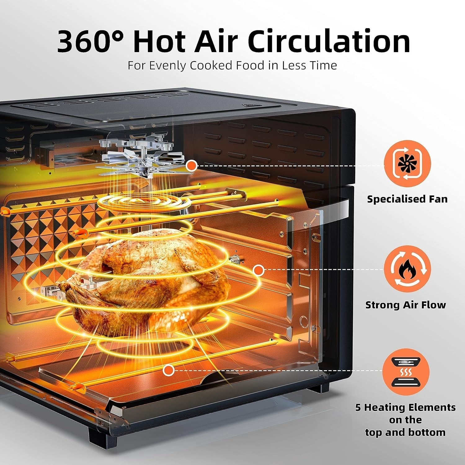 26L Air Fryer Oven Rotisserie Touchscreen 12 Presets 1700W Low Fat XXL