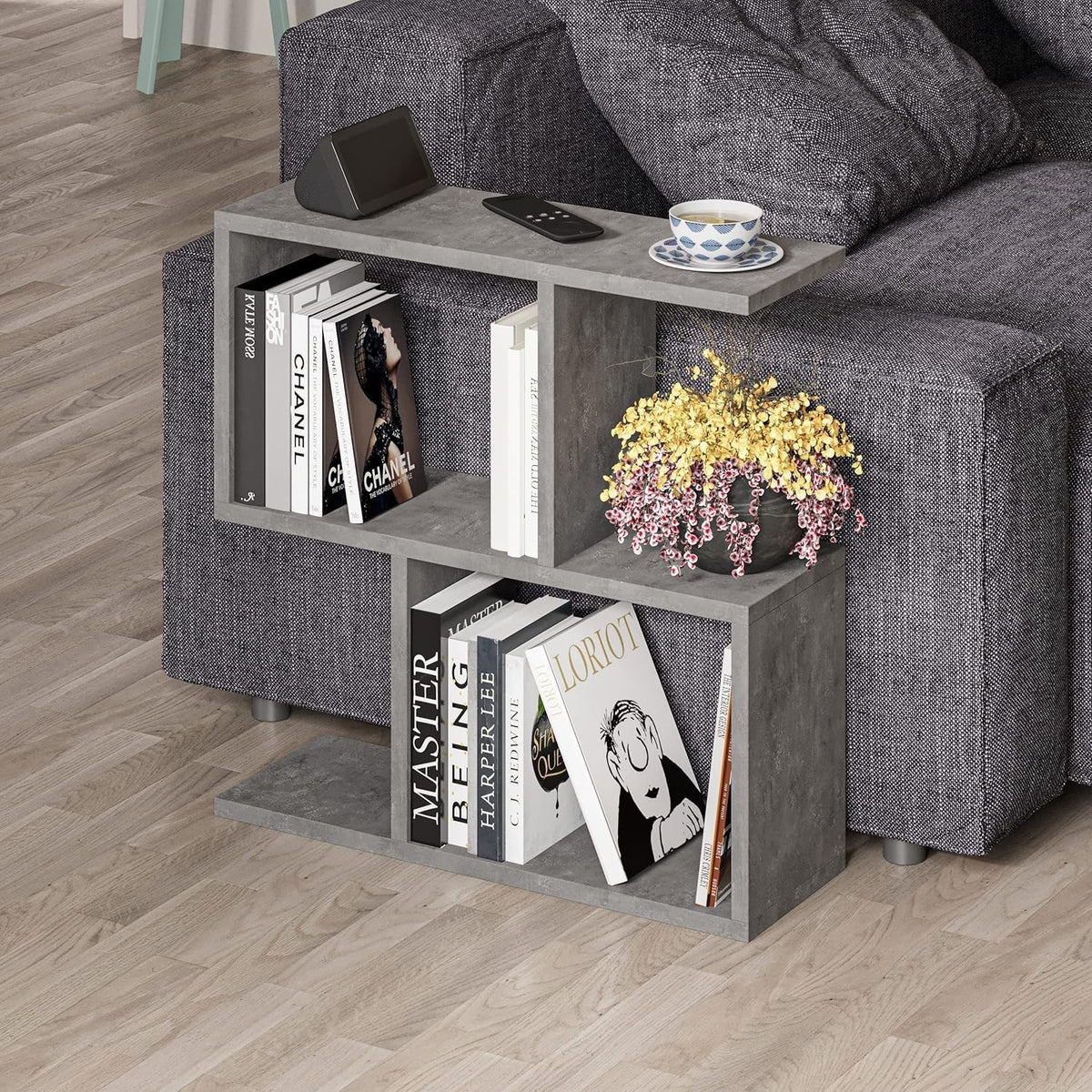 2-Tier Storage Side Table, End Table, Desk & Coffee Table, Retro Grey 60x60