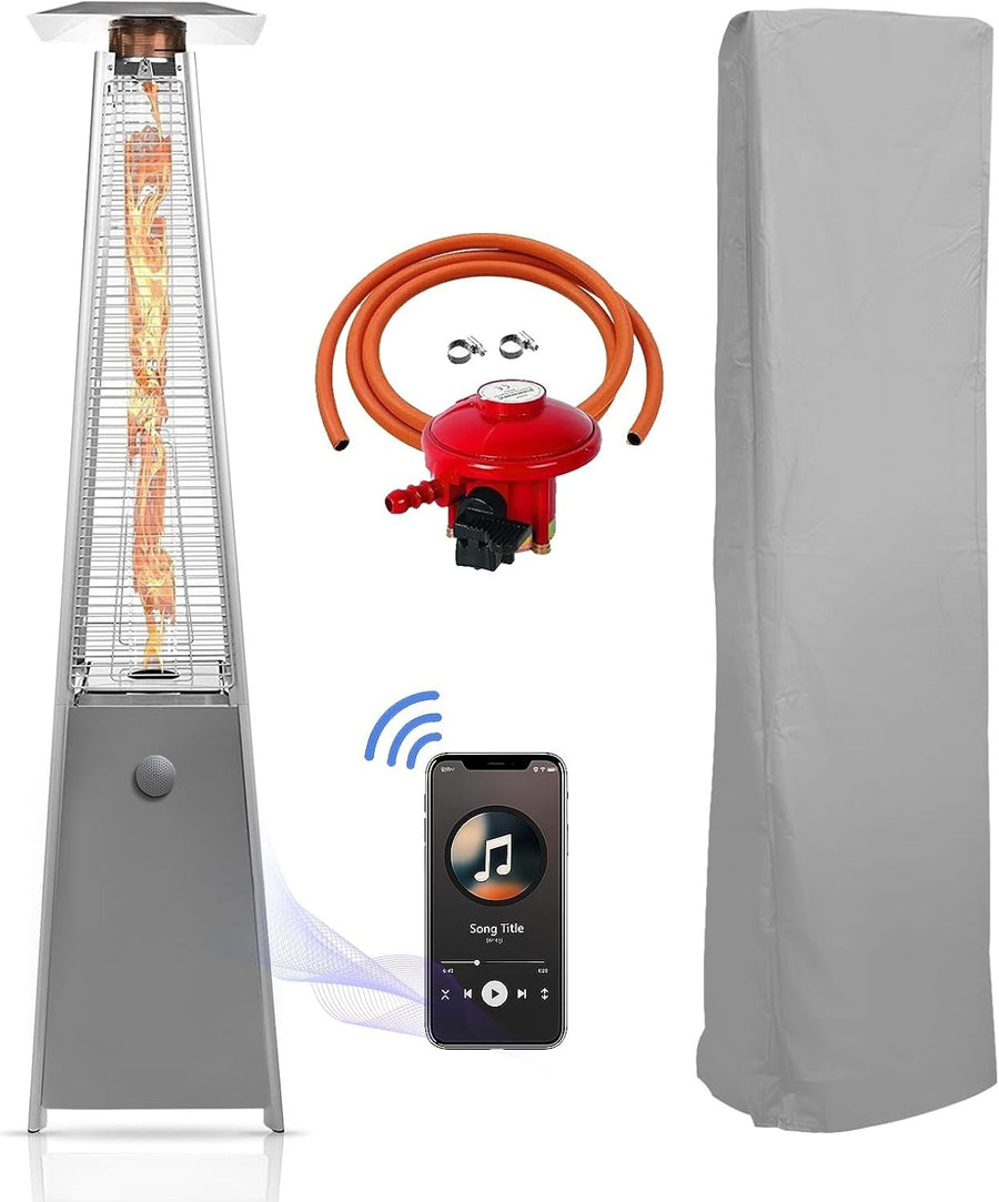 Outdoor Gas Patio Heater Pyramid Flame 13kW Stainless Steel w/ Bluetooth