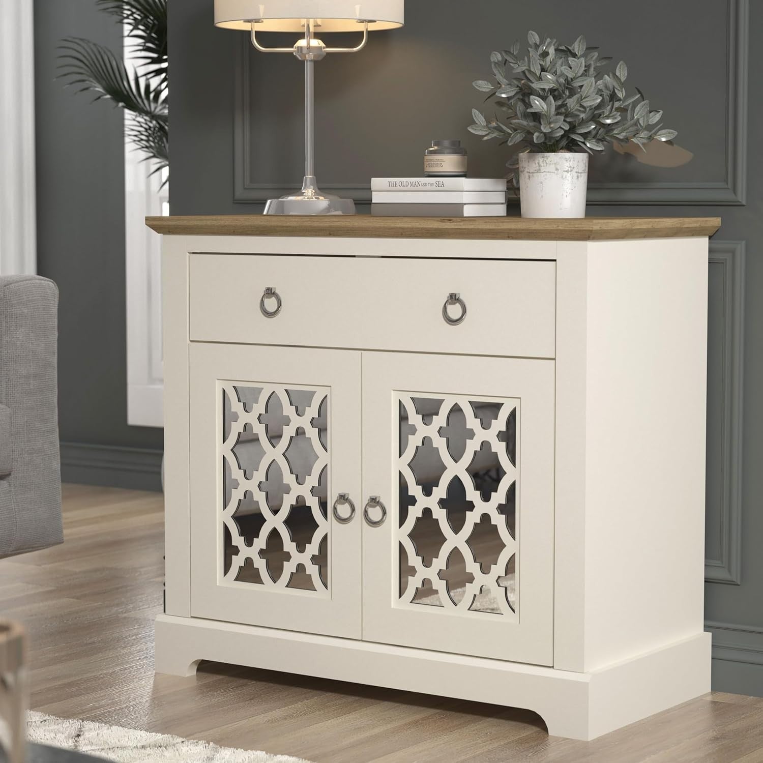 Ivory Oak 2 Door 1 Drawer Sideboard Storage Cabinet Adjustable Shelf