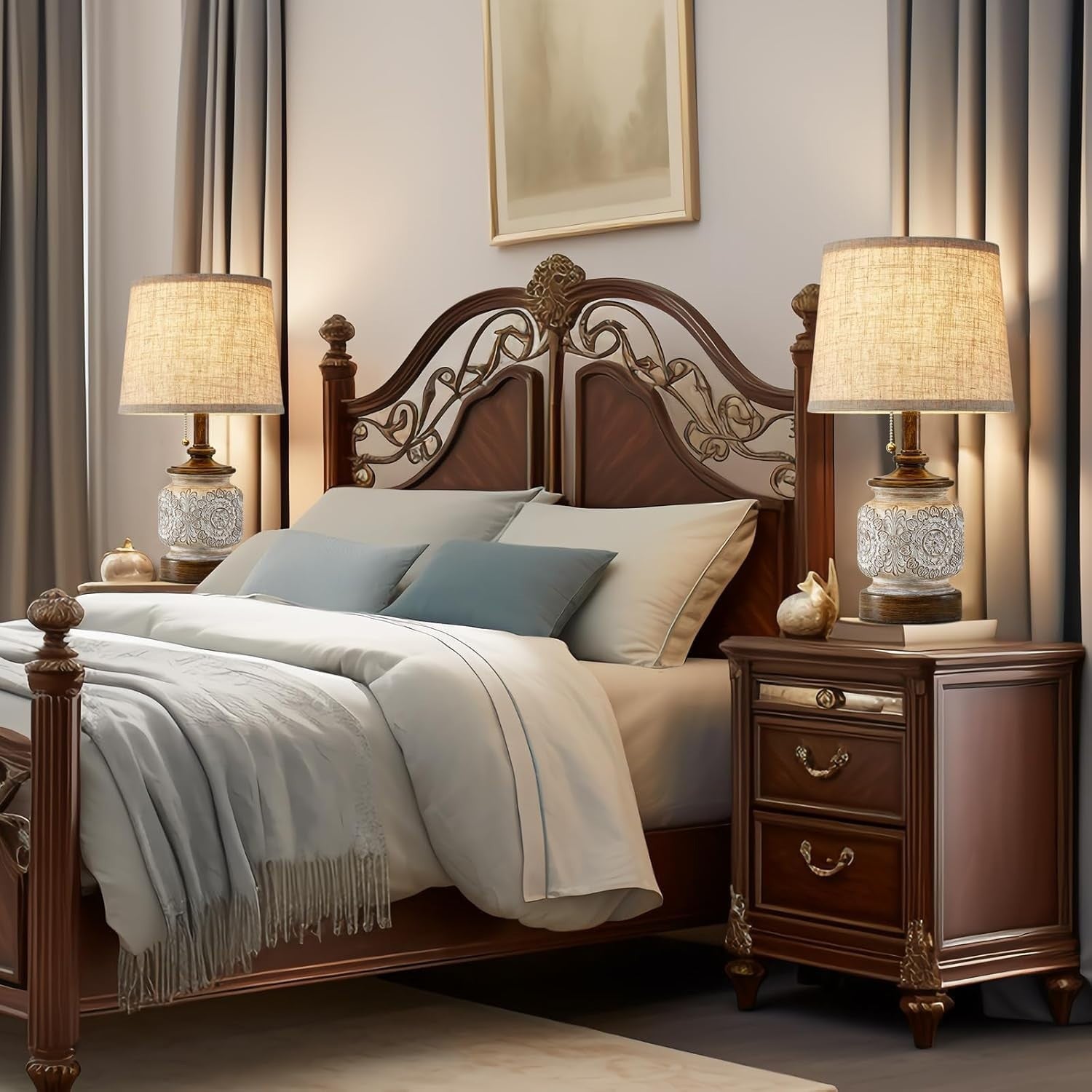 Farmhouse Rustic Table Lamps Set of 2 with USB Ports for Bedroom Living