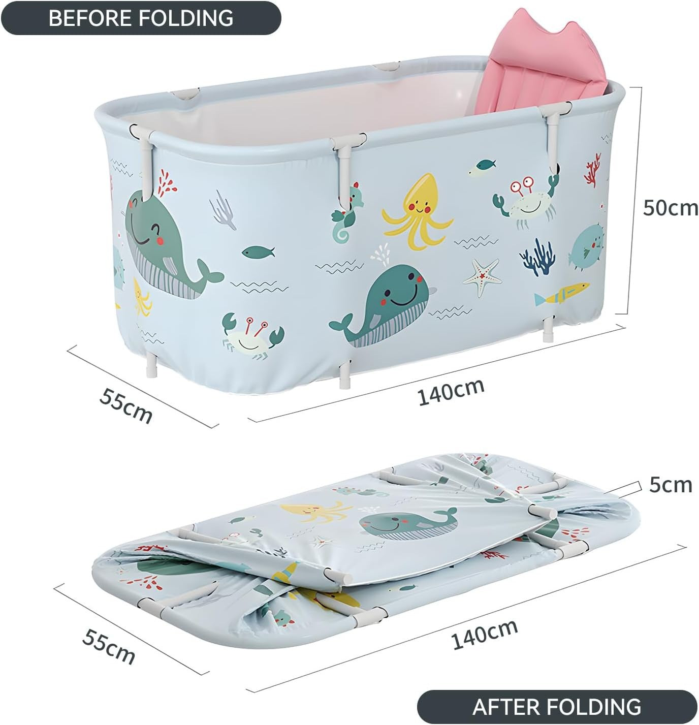 Portable Foldable Bathtub 140x50x55cm Adult & Kids Spa Tub – Ocean Style