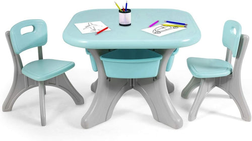 Kids Activity Table & 2 Chairs Set Green w/Detachable Storage Bins, Sturdy & Lig