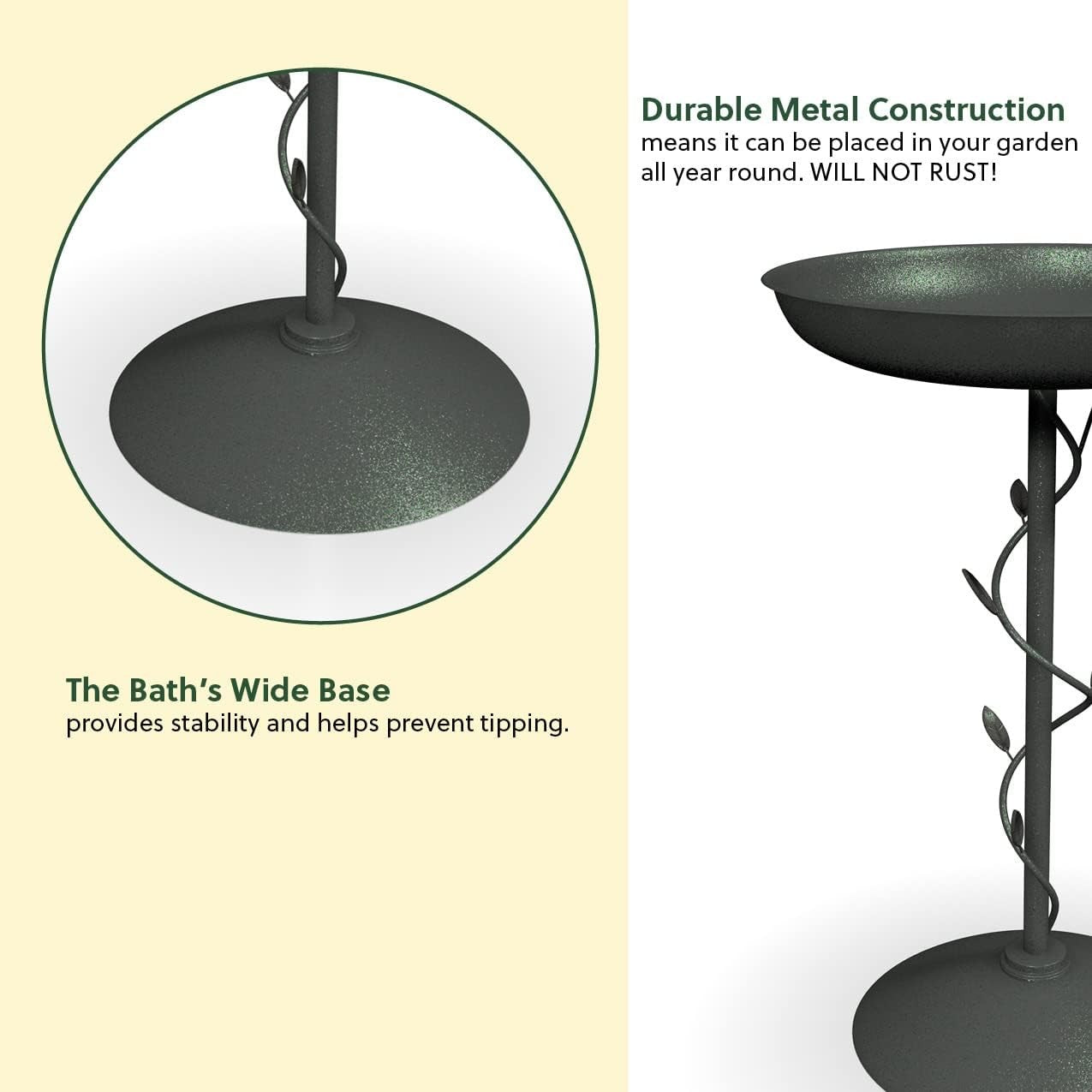 Decorative Metal Garden Bird Bath Green Weatherproof Outdoor Water Feature