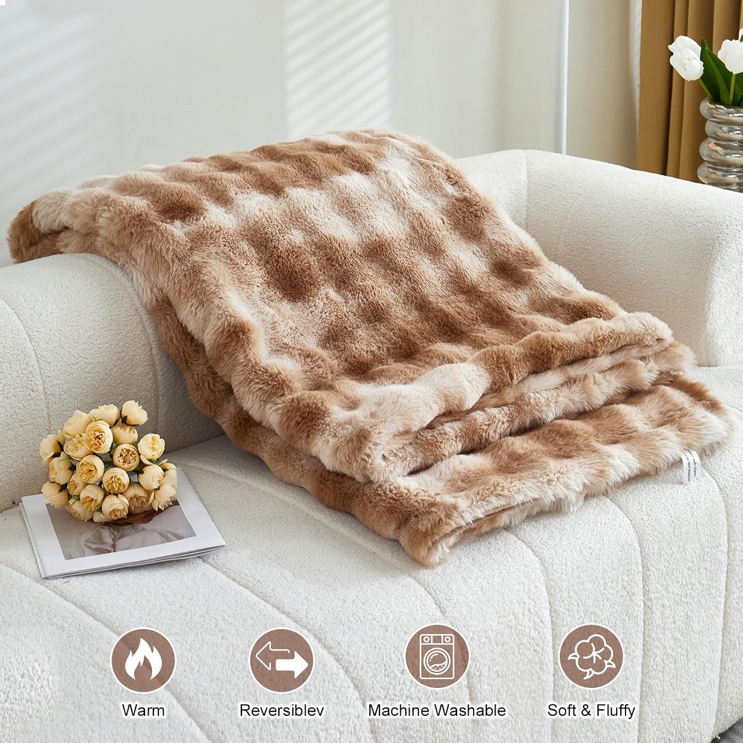 Luxury Thick Plush Fleece Throw Blanket Soft Warm Sofa Bed Coffee 100x160cm