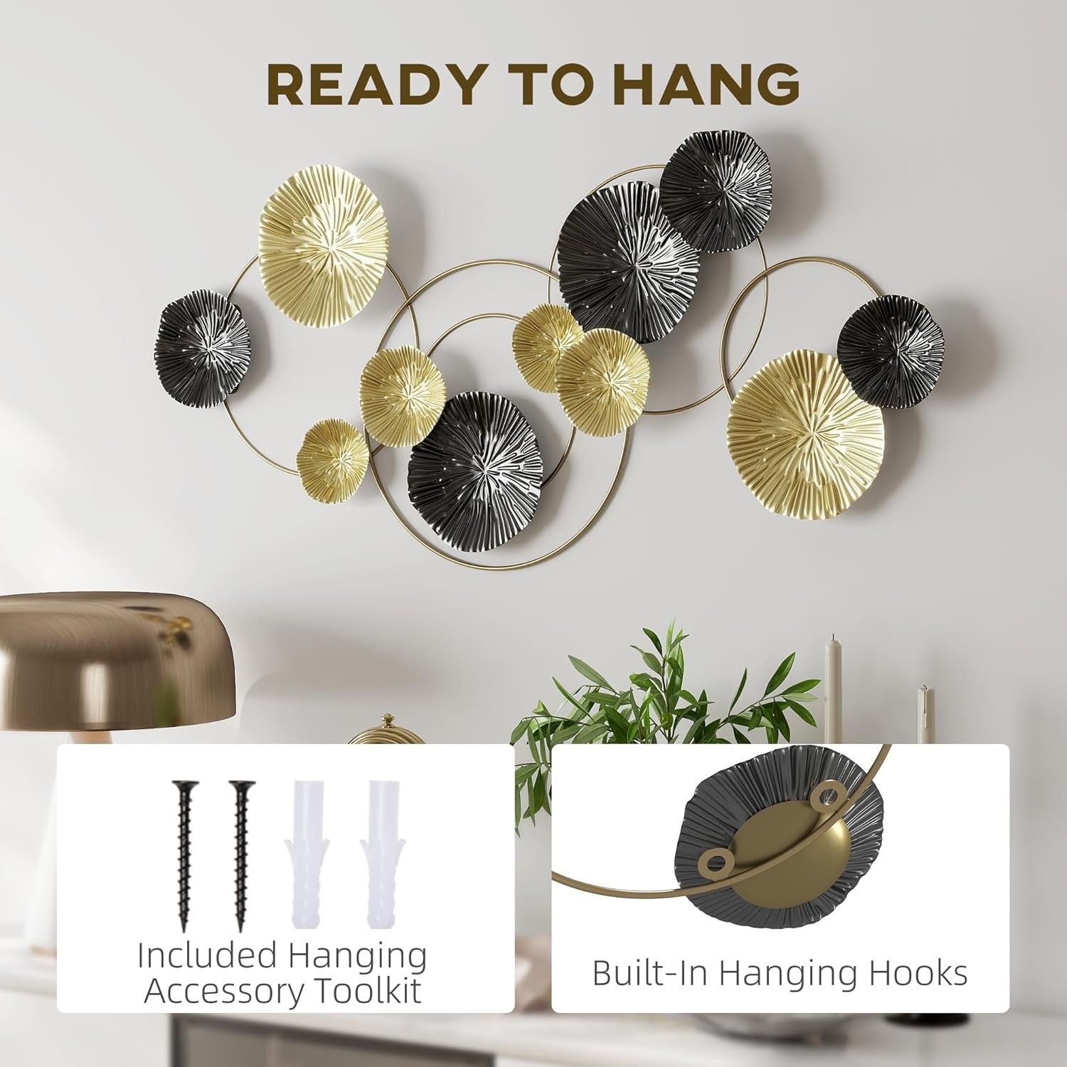 Large Gold Metal Wall Art Multi Leaf Modern Hanging Sculpture