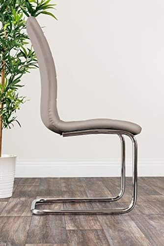 Glass Dining Table Set with 4 Cappuccino Grey Chairs Modern Chrome 120x70cm