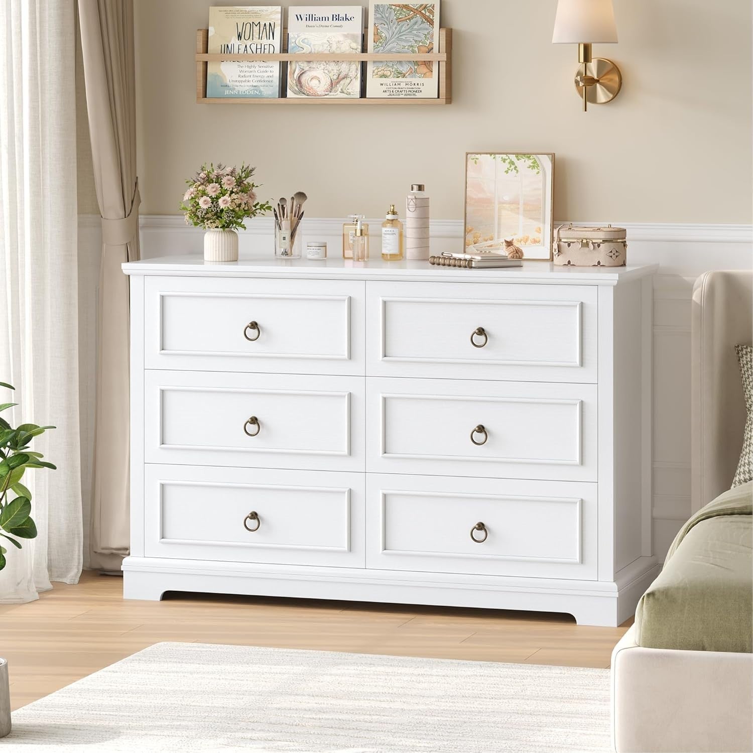 White Chest of Drawers 6 Drawer Modern Sideboard Storage Cabinet 120cm