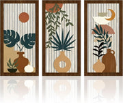 3 Pack Boho Wooden Wall Art Natural Wood Hanging Decor