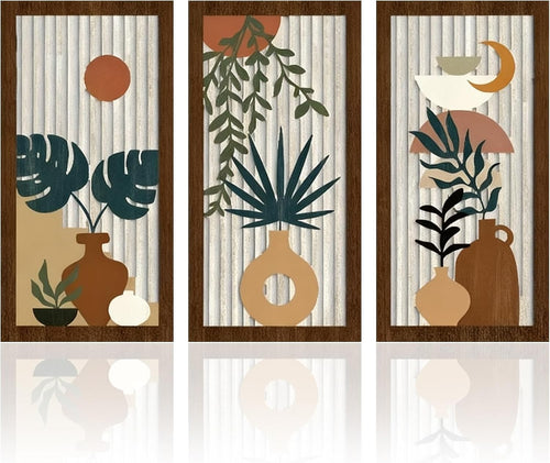 3 Pack Boho Wooden Wall Art Natural Wood Hanging Decor