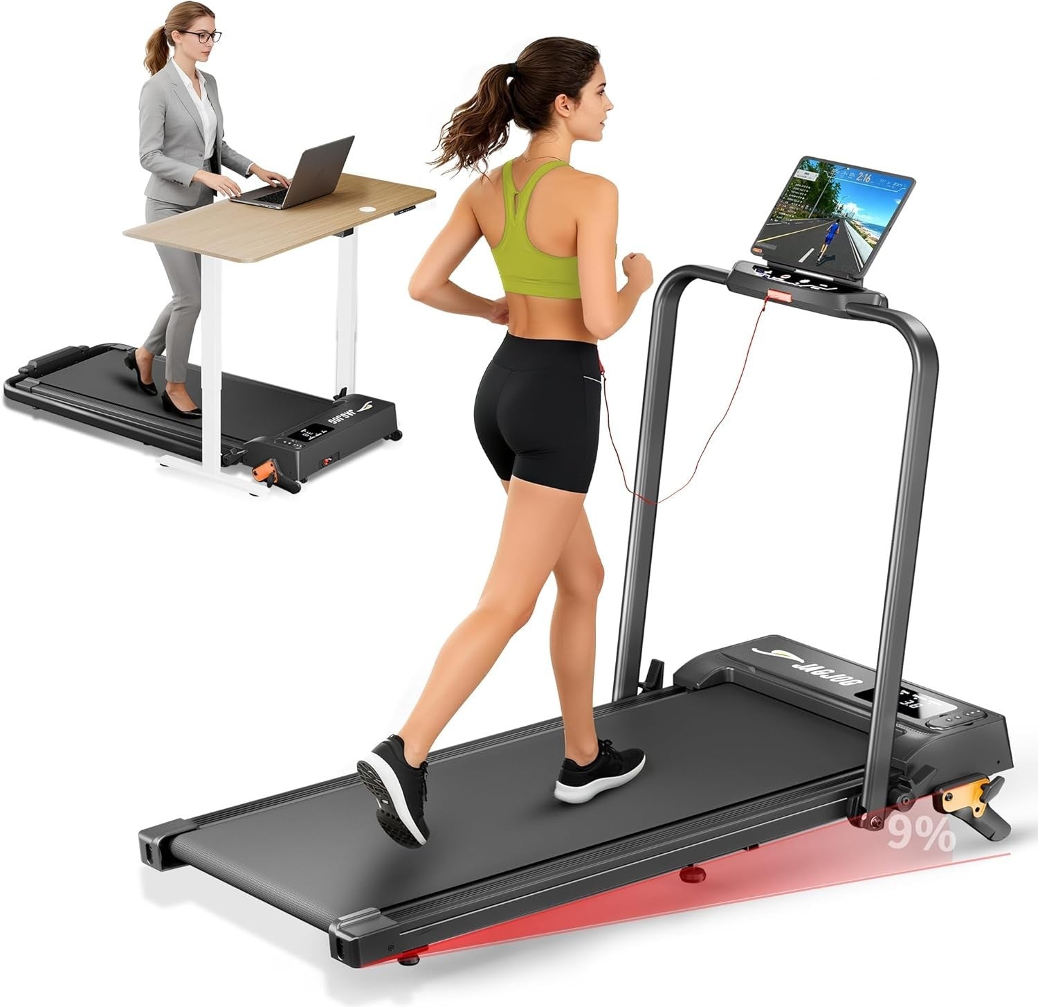 Foldable Treadmill 2.5HP 1-12km/h Incline Under Desk Smart Home Pad