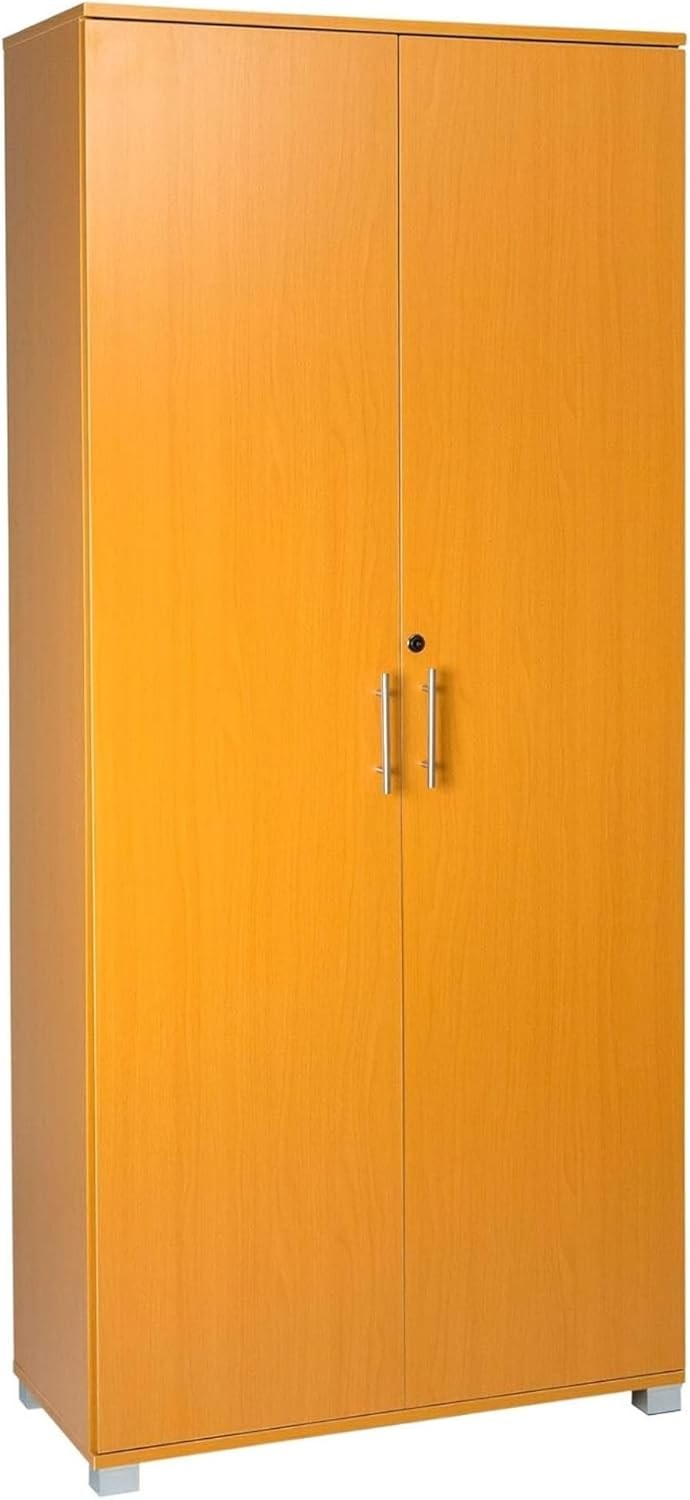 Tall Beech Storage Cupboard 2 Door Lockable Cabinet with 4 Shelves Office