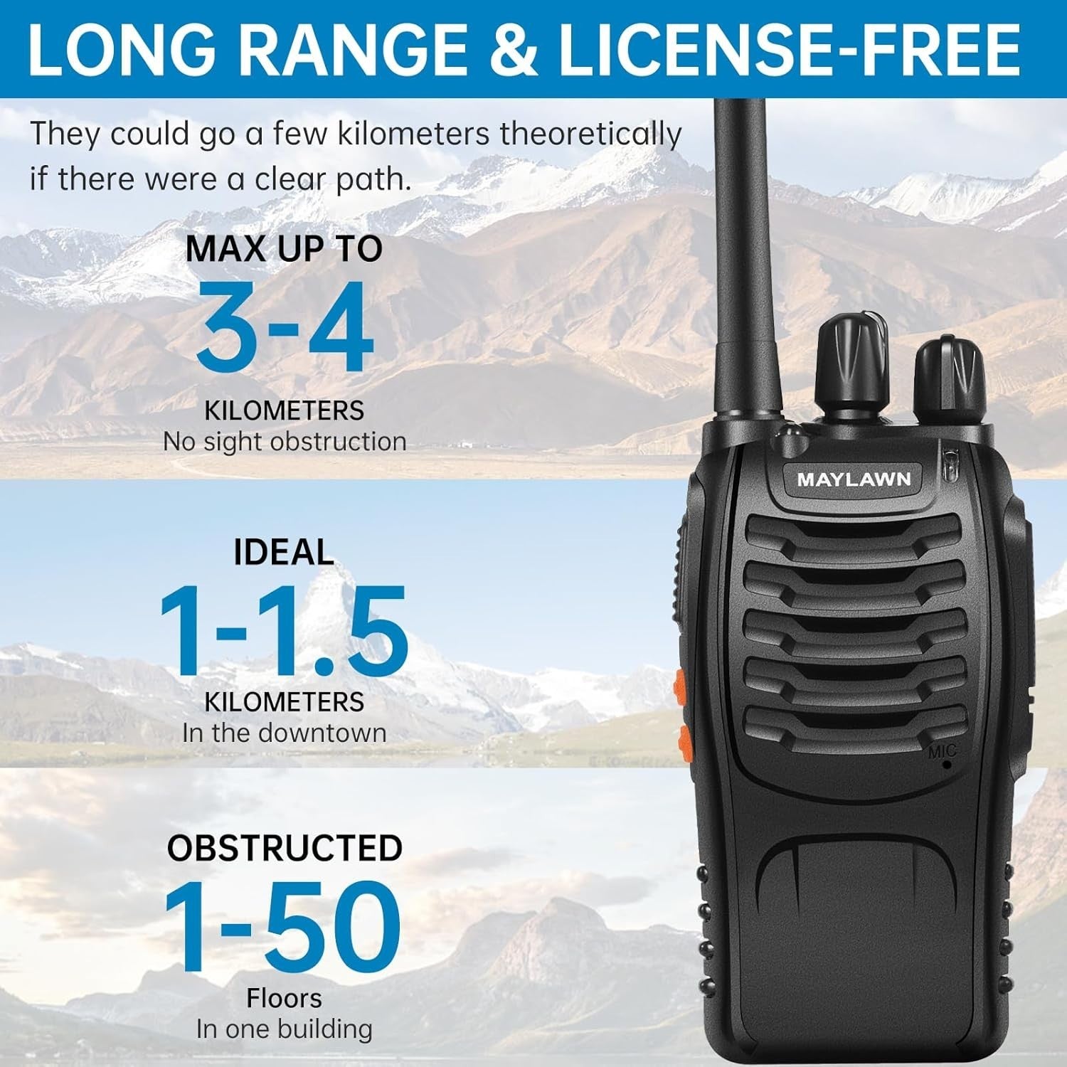 Long Range Walkie Talkies 4 Pack Rechargeable 2 Way Radios VOX PMR446