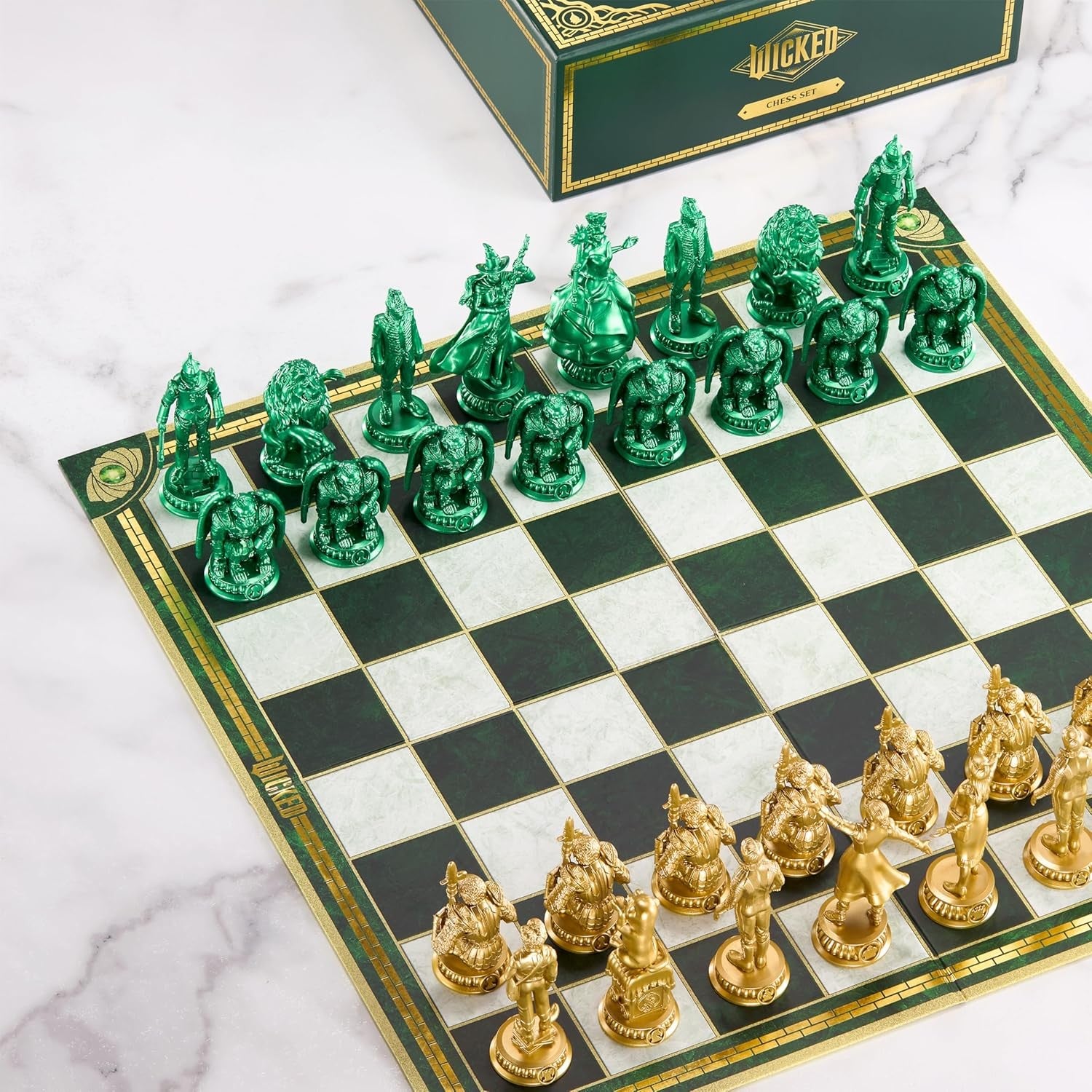Luxury Wicked Chess Set Emerald & Gold Pieces – Display Board | Collector Gift