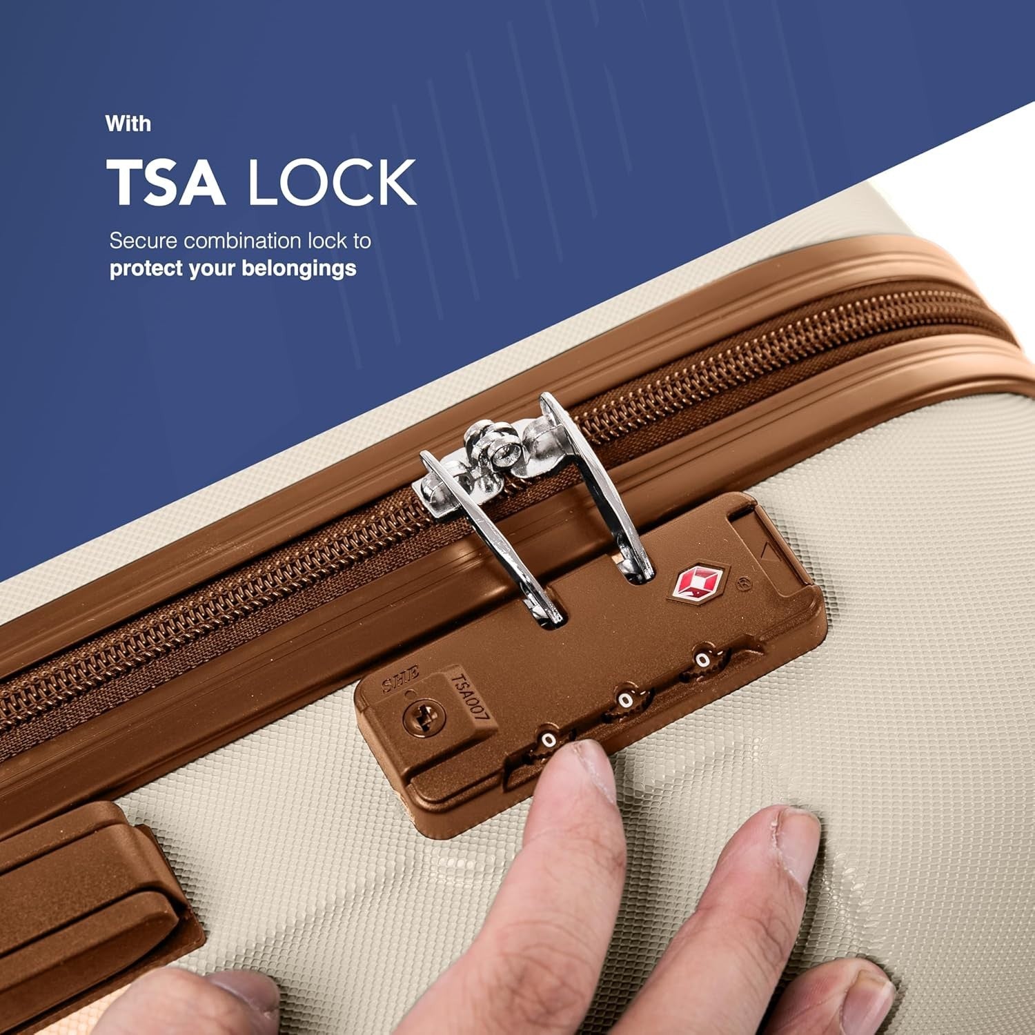 Oversize 28” Checked Spinner Luggage ABS Hard Case TSA Lock Cream Brown