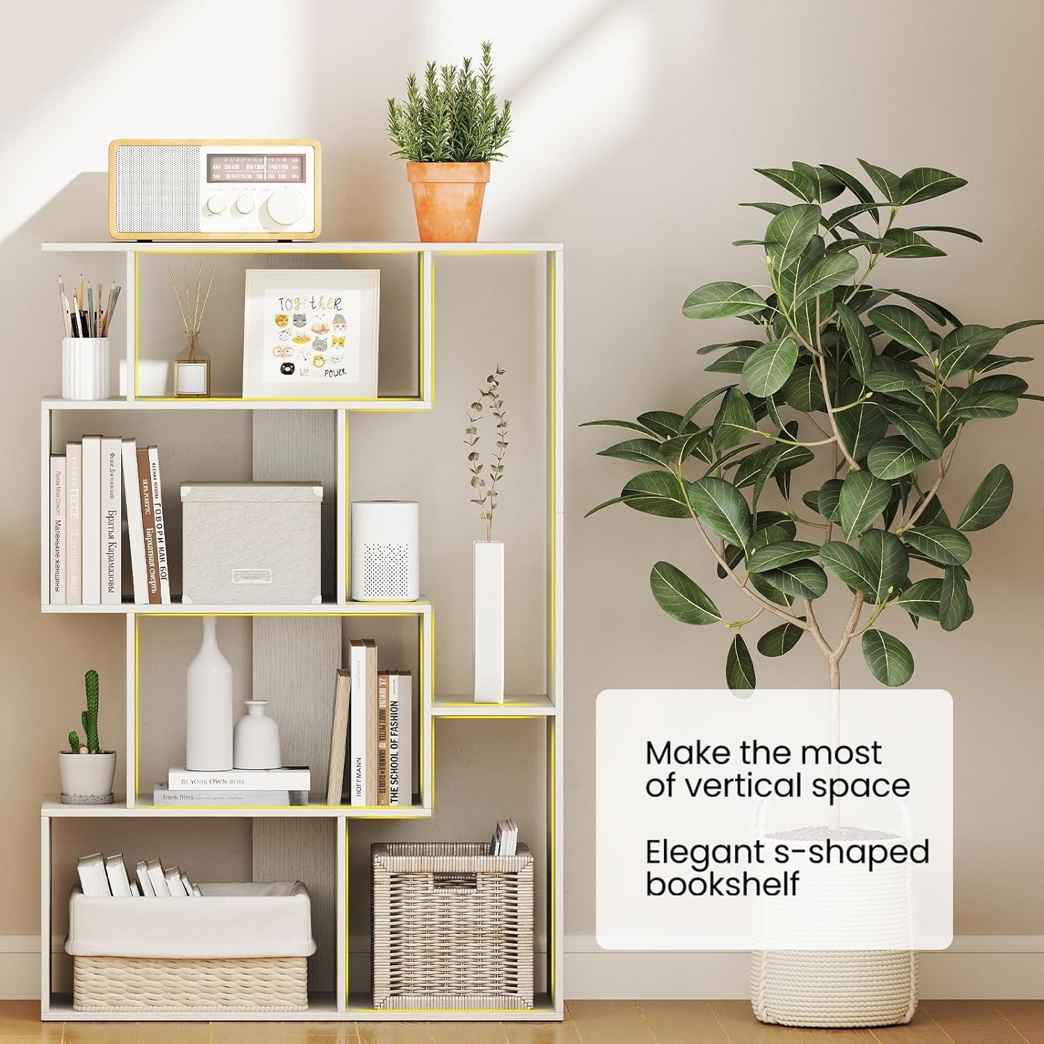 6-Cube Modern Bookshelf Freestanding Storage Unit with Anti-Tip Design White