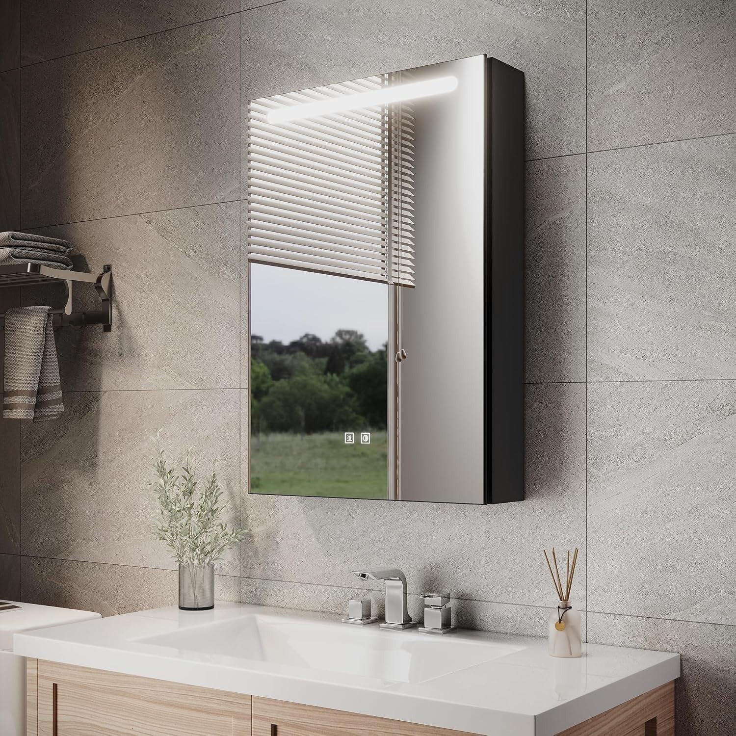 LED Bathroom Mirror Cabinet 485x700mm with Shaver Socket & Demister