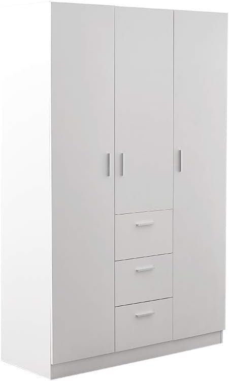 Large 3 Door Wardrobe with 3 Drawers, Shelves & Hanging Rail - White Bedroom