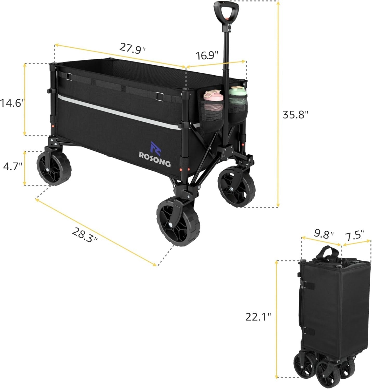 Collapsible Heavy Duty Folding Wagon Cart with Wheels Utility Trolley Compact