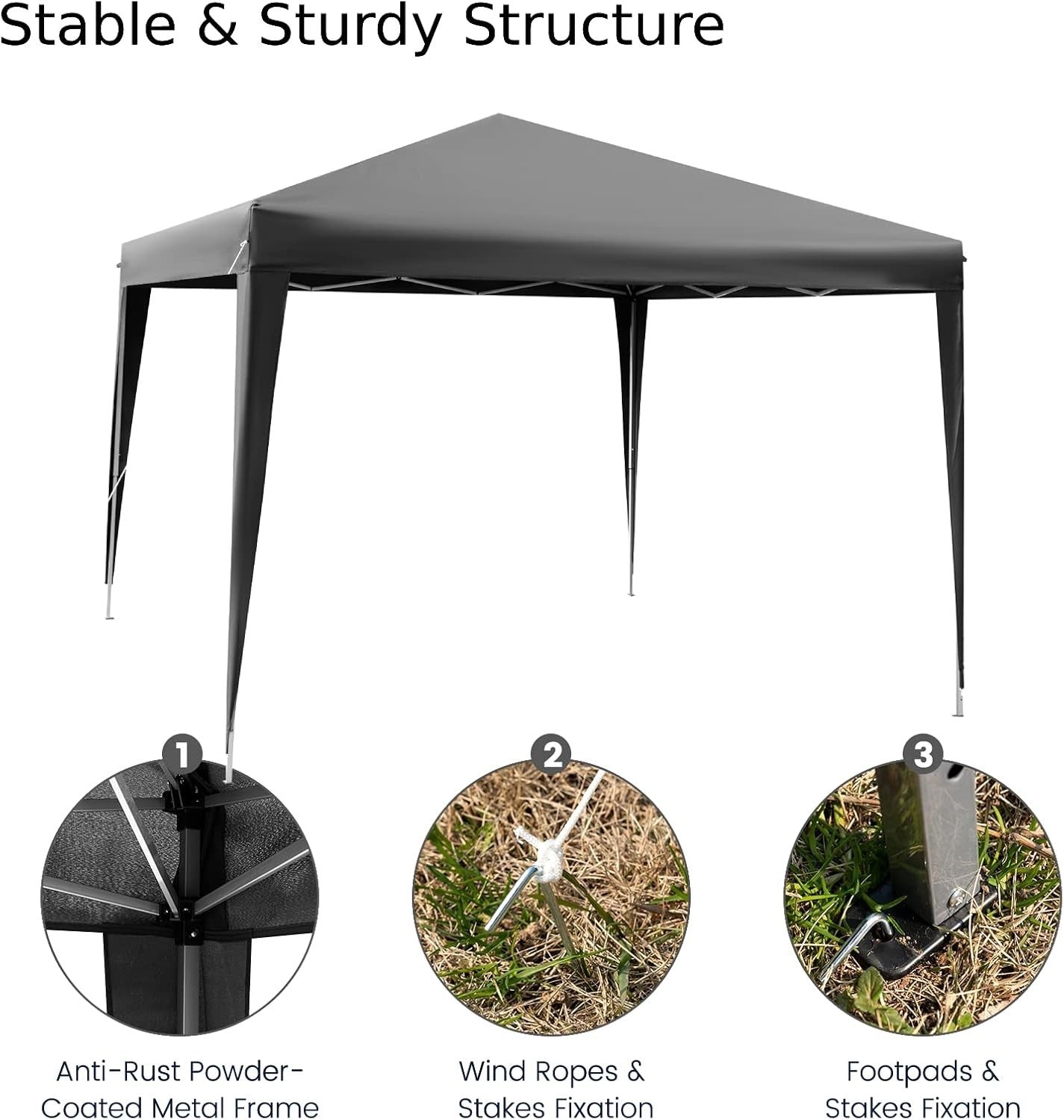 3x3m Pop Up Gazebo Waterproof UV Canopy Tent Grey w/ Bag Adjustable