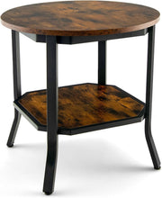 Round Industrial Side Table Rustic Brown | 2-Tier Sofa End Table with Storage 50