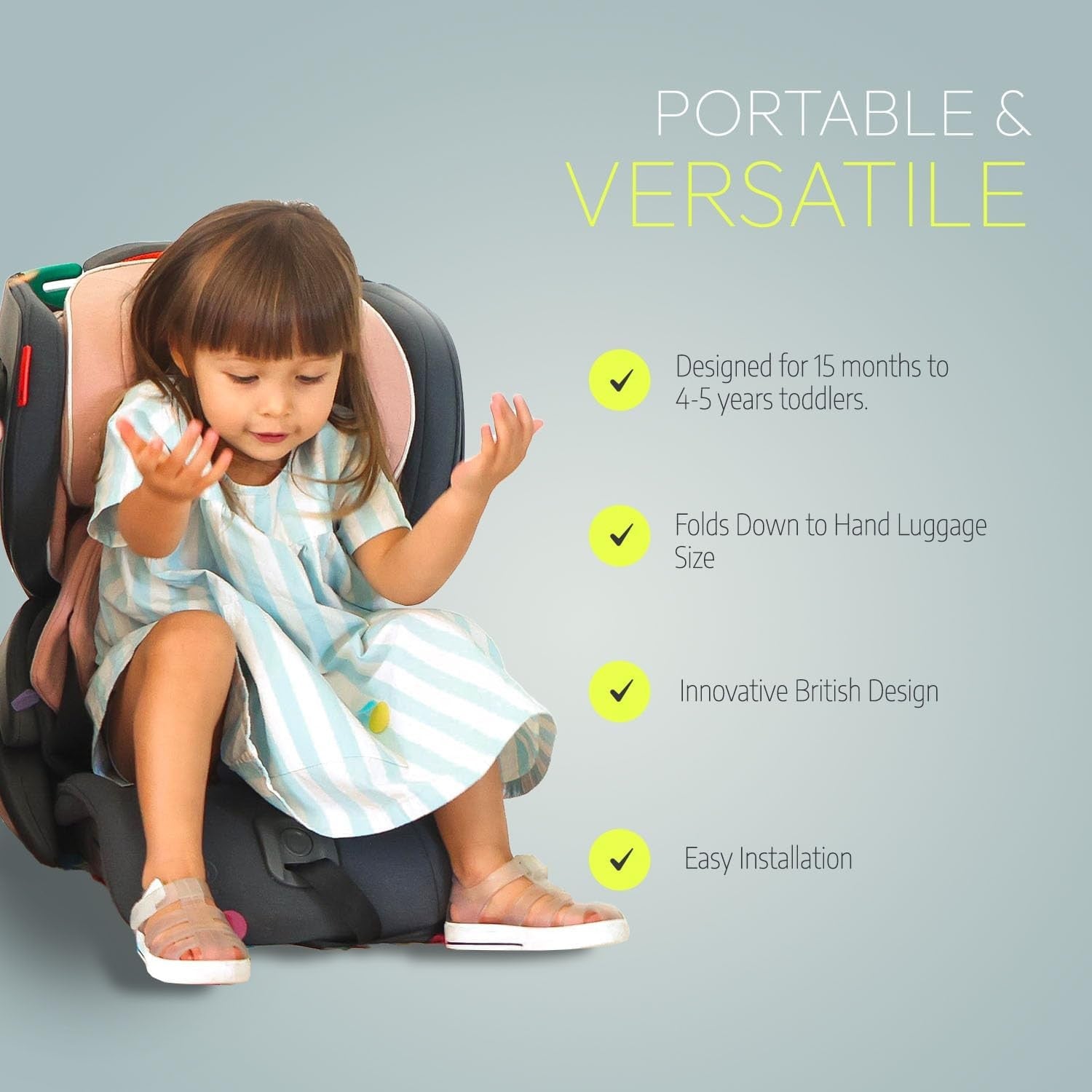 Foldable Toddler Car Seat ISOFIX Travel Compact 15 Months–5 Years