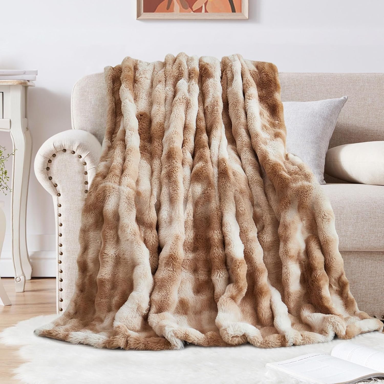 Luxury Thick Plush Fleece Throw Blanket Soft Warm Sofa Bed Coffee 100x160cm