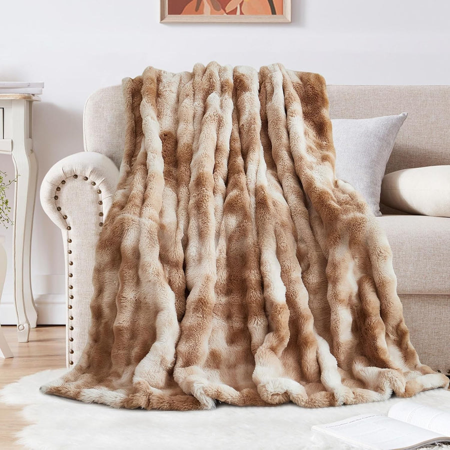 Luxury Thick Plush Fleece Throw Blanket Soft Warm Sofa Bed Coffee 100x160cm
