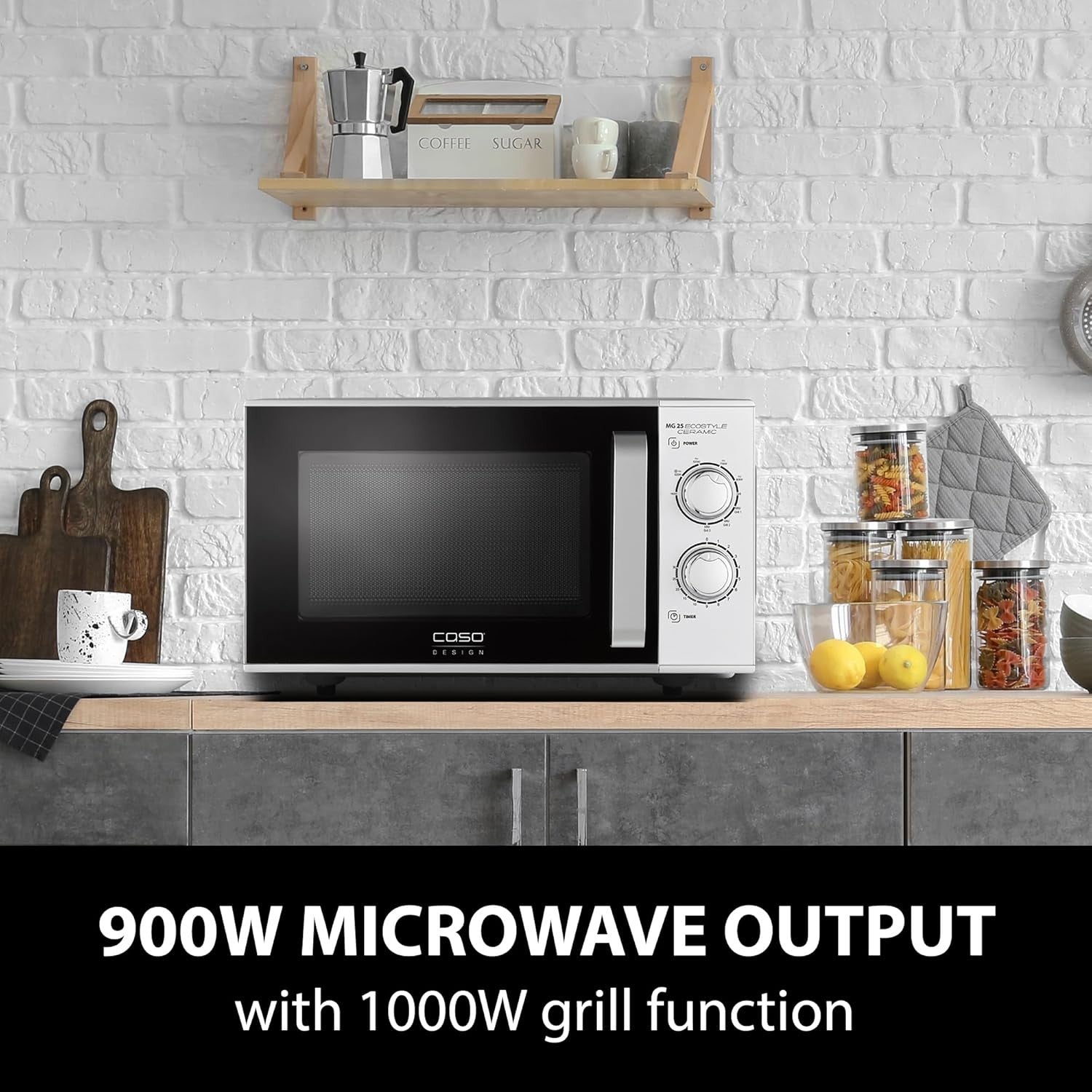 25L Ceramic Microwave Grill 900W 1000W 8 Settings Silver Black