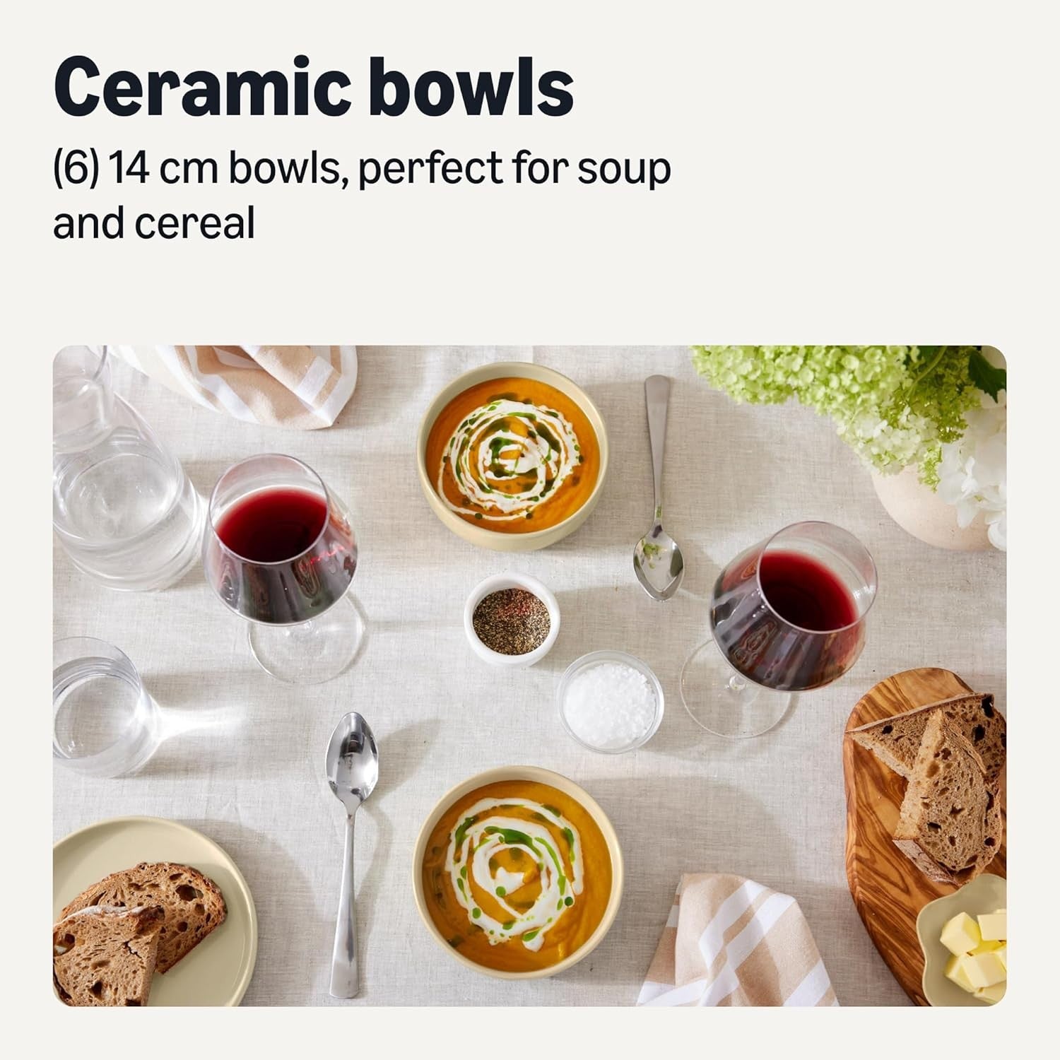 6pc Stoneware Cereal Soup Bowls 14cm Microwave Dishwasher Safe Ivory
