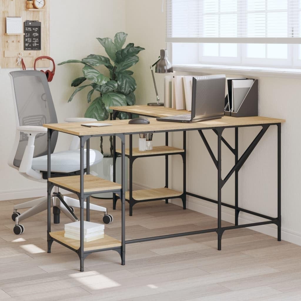 L-Shape Corner Desk with Shelves 139cm Sonoma Oak Home Office Computer Table