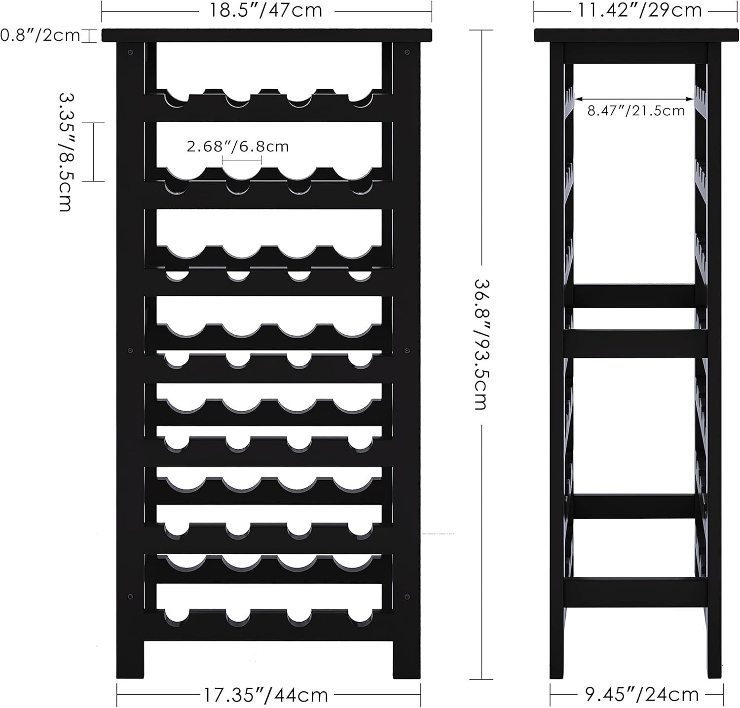 7 Tier Bamboo Wine Rack 28 Bottle Freestanding Storage Shelf Black Home Bar