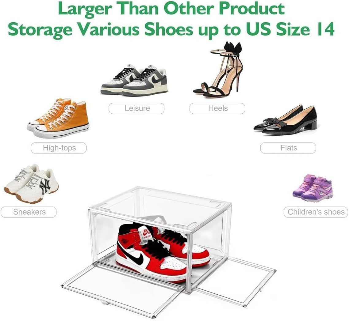 Clear Acrylic Shoe Storage Boxes 12 Pack Stackable Organizer with Magnetic Doors