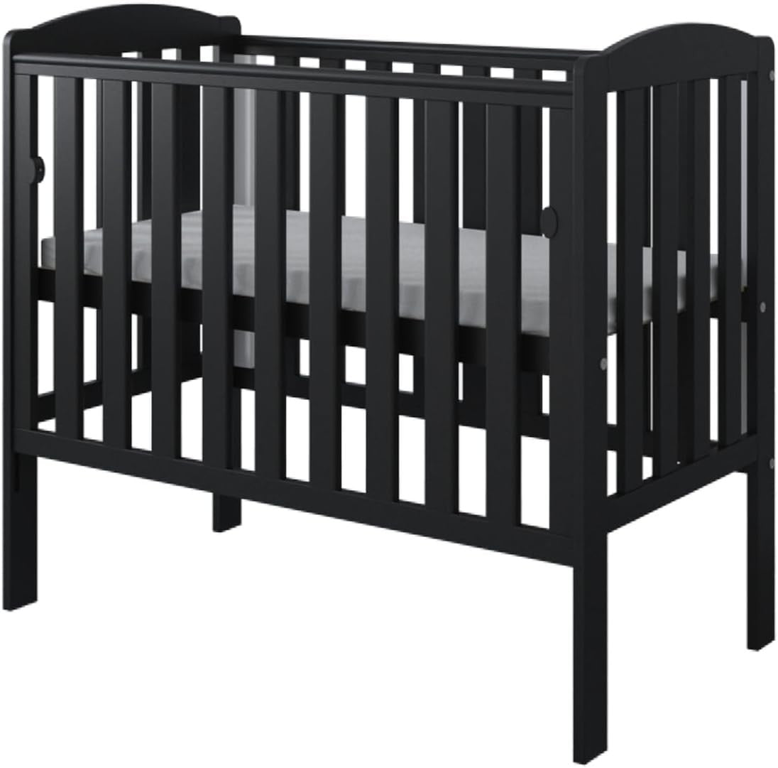 Space Saver Baby Cot with Drop Side Adjustable Height Grey Mini Crib Black