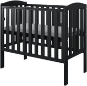 Space Saver Baby Cot with Drop Side Adjustable Height Grey Mini Crib Black