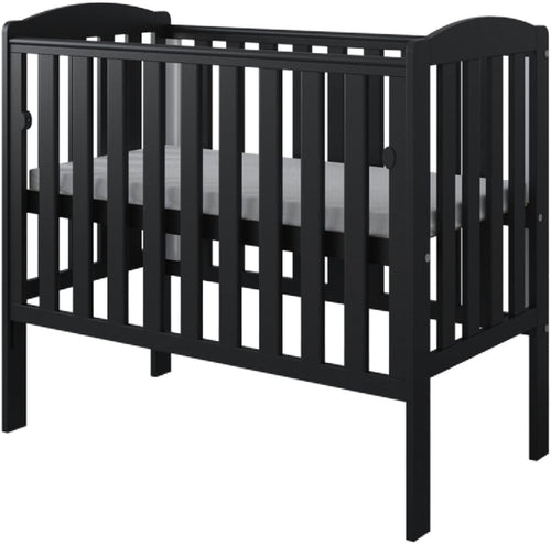Space Saver Baby Cot with Drop Side Adjustable Height Grey Mini Crib Black