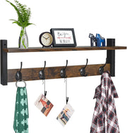 80cm Wall Mounted Coat Rack Shelf Black Entryway Hat Bag Towel Storage Hooks