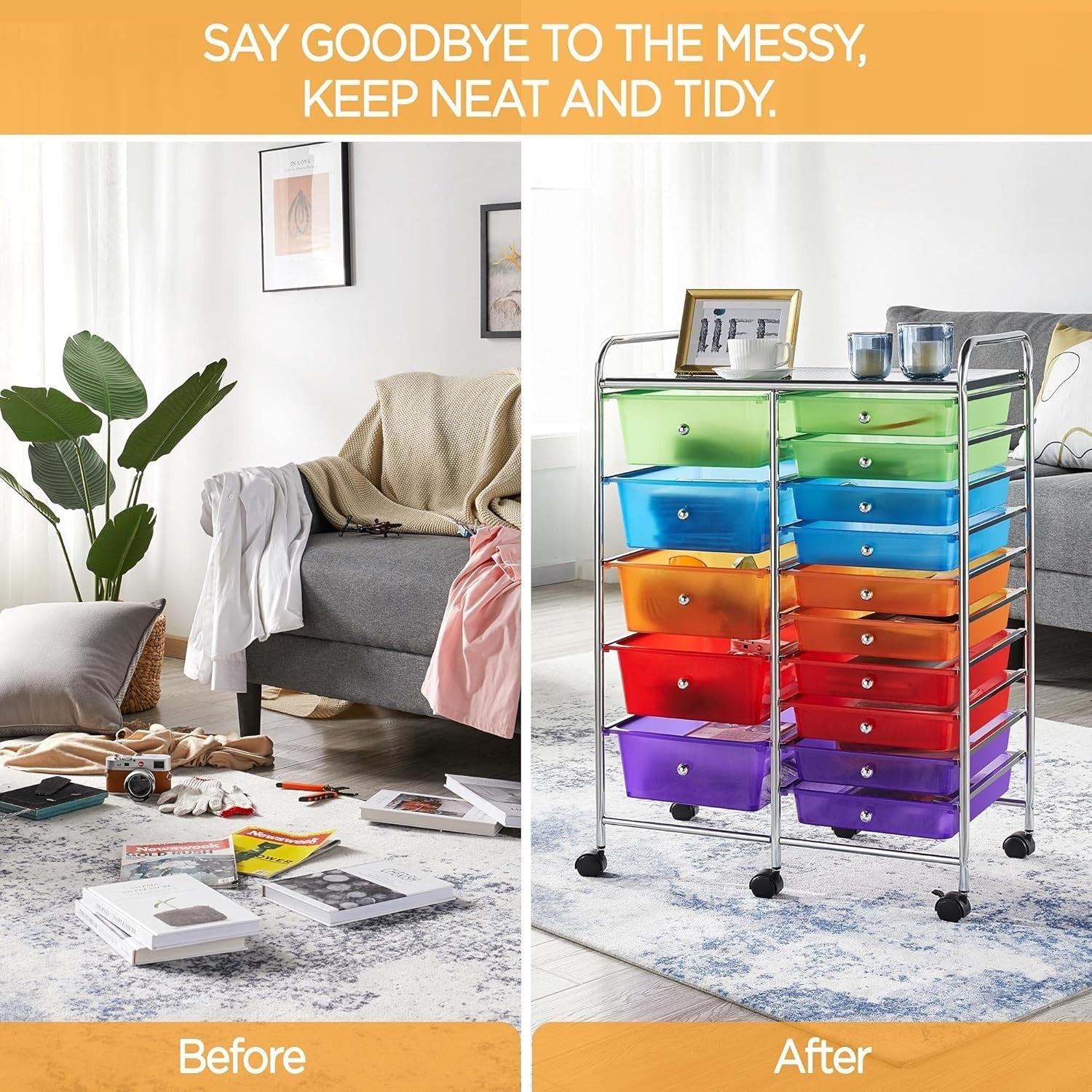 15 Drawer Rolling Storage Cart Mobile Organizer Trolley with Wheels
