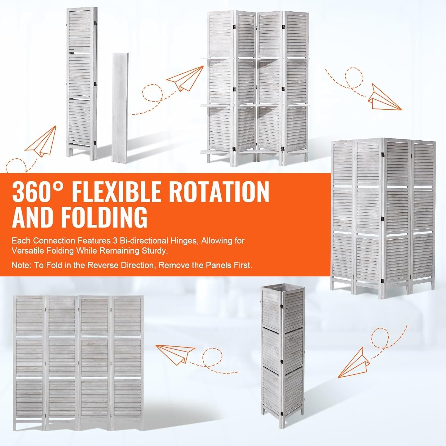 4 Panel Wooden Folding Room Divider with Shelves Light Brown 122x170cm