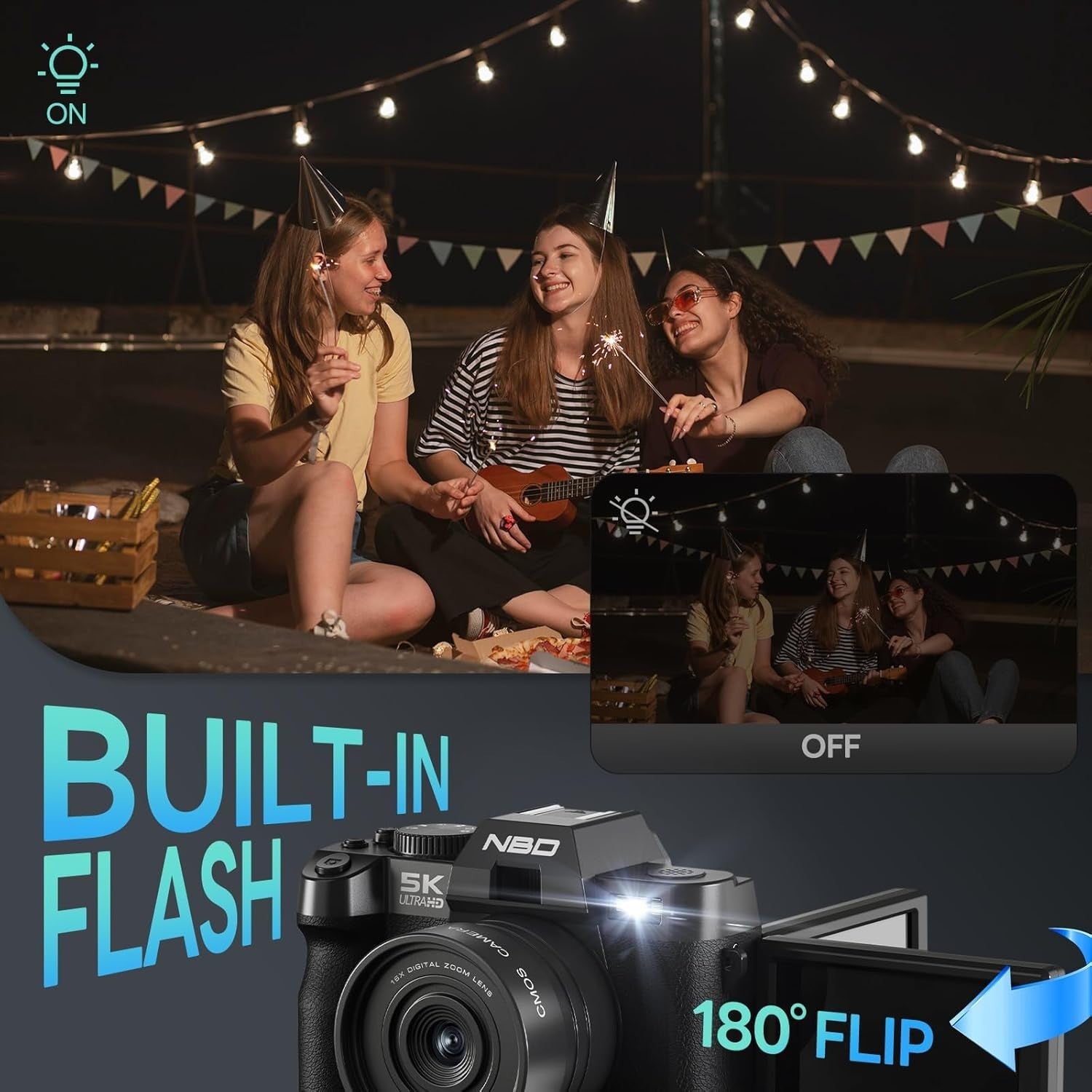 5K 64MP Vlogging Camera WiFi Flip Screen 16X Zoom Bundle Black