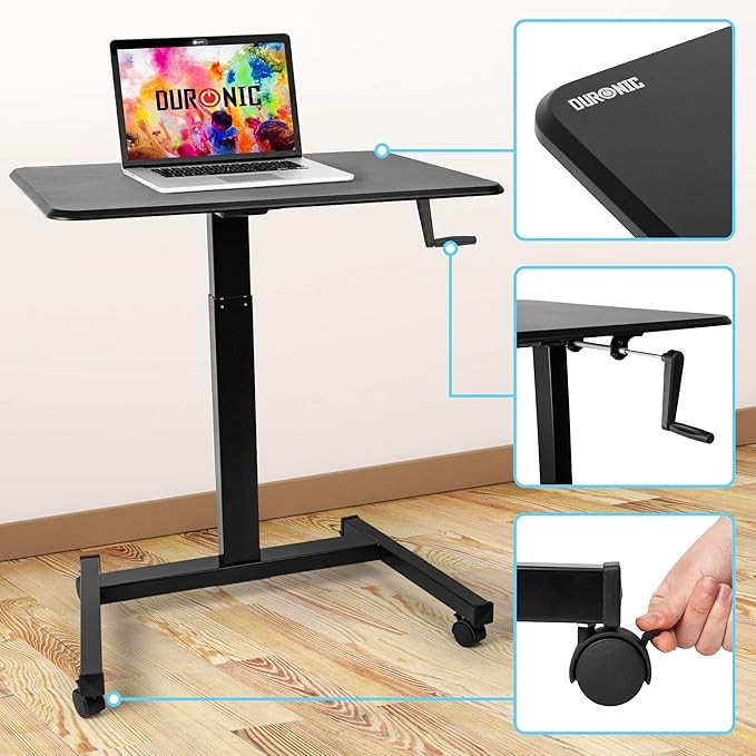 Mobile Sit Stand Laptop Desk Adjustable Height Rolling Workstation 80x50cm