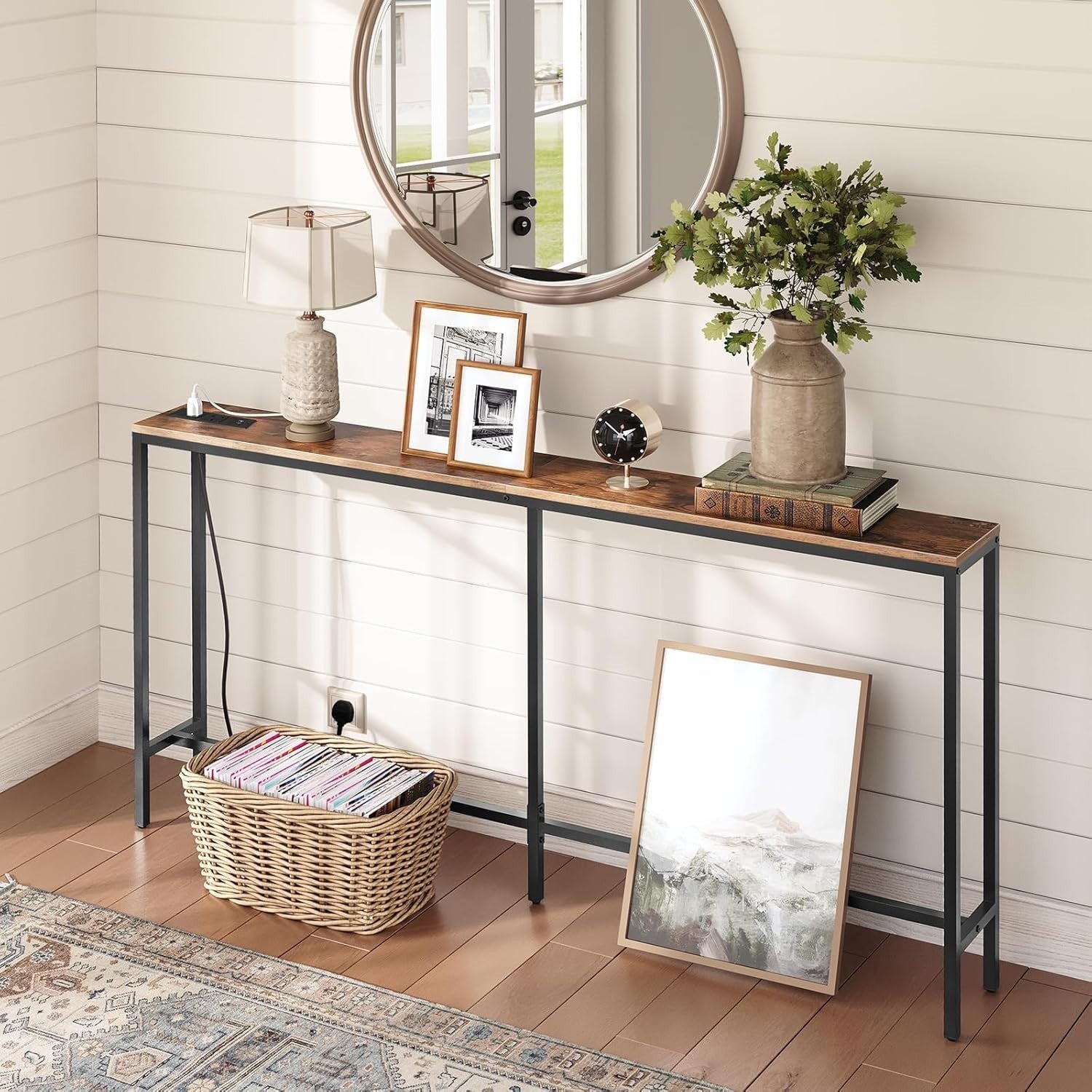 Slim 160cm Console Table with USB & Outlets – Perfect for Sofa, Entryway