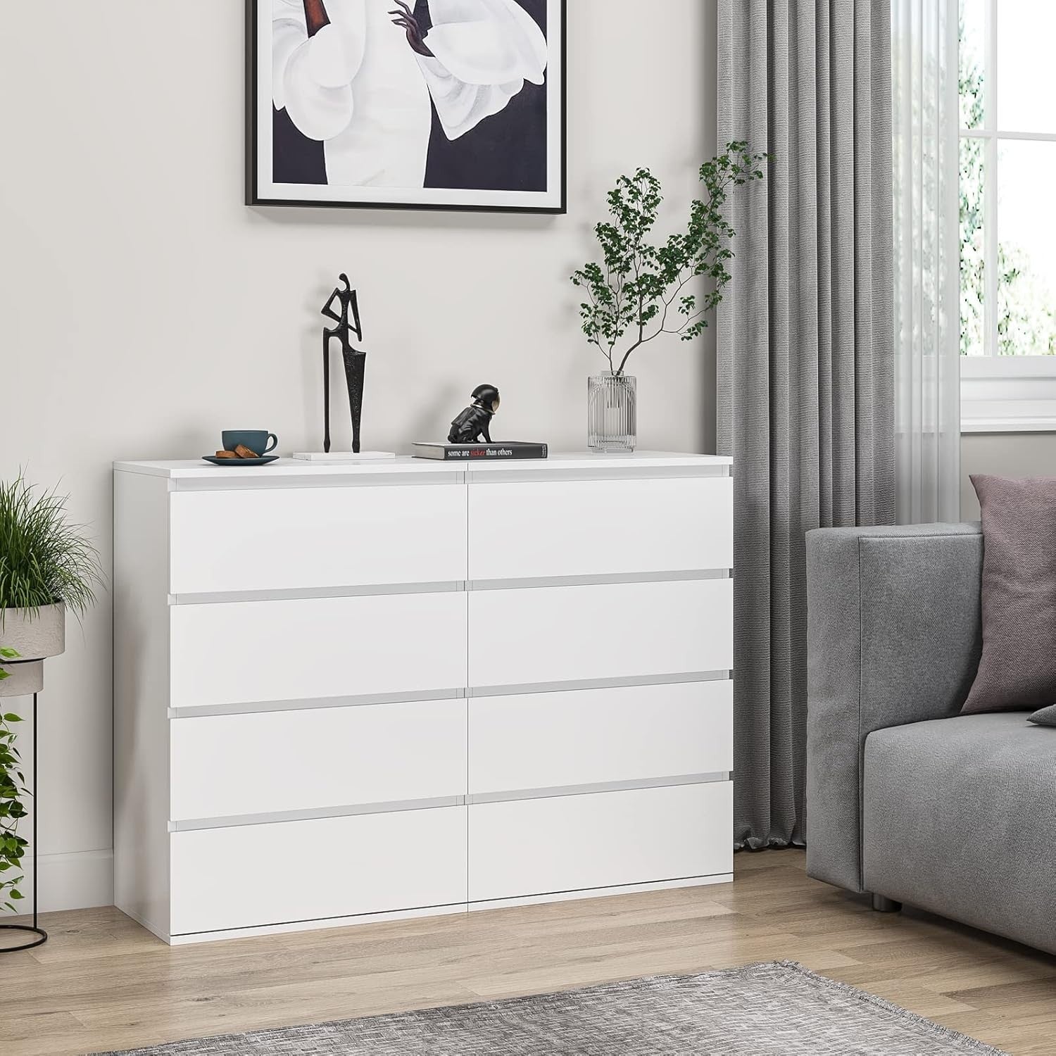Modern White 4 Drawer Chest Tall Storage Cabinet for Bedroom Office Home