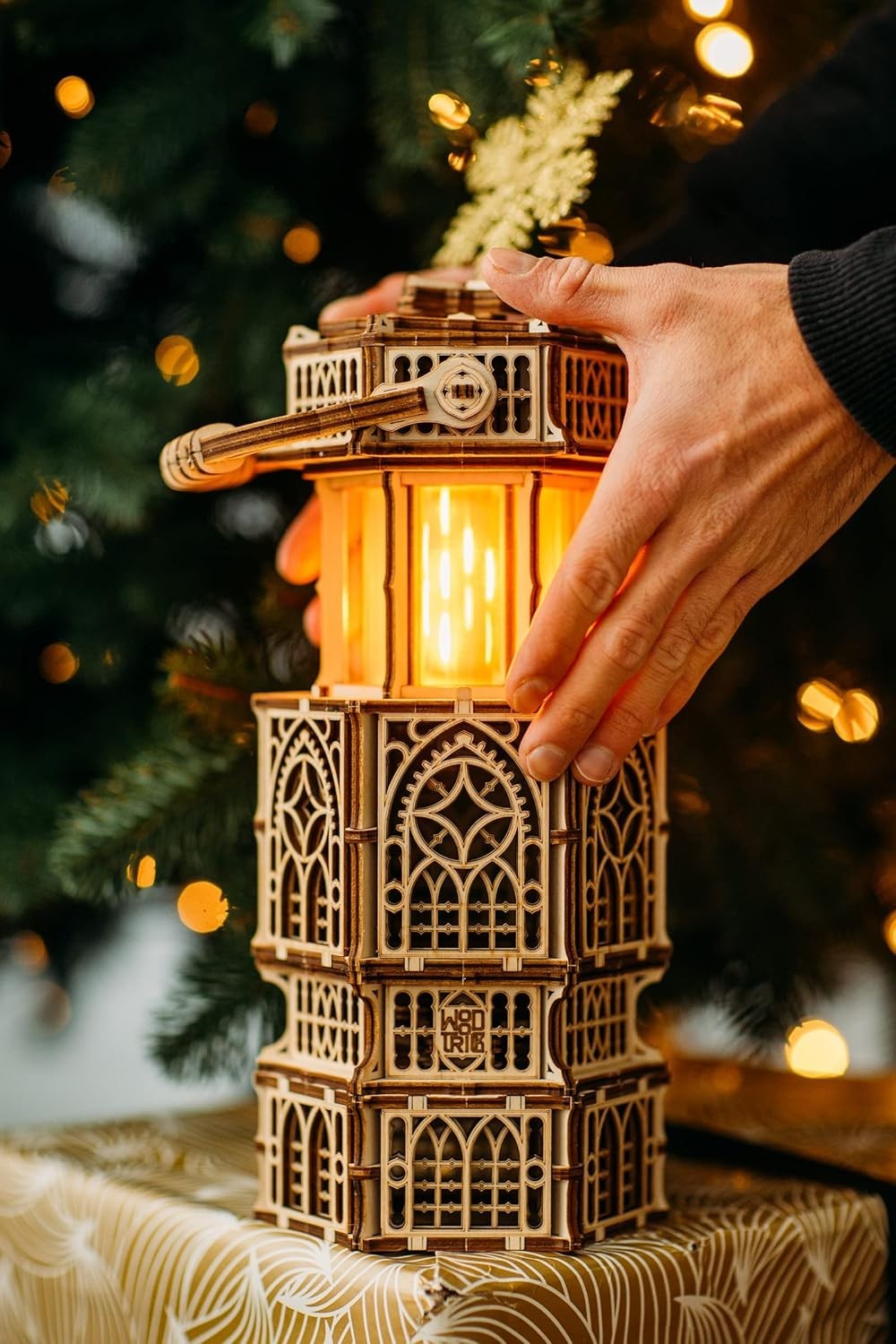 LED Lit 3D Wooden Lantern Puzzle – Mechanical DIY Model for Kids & Adults