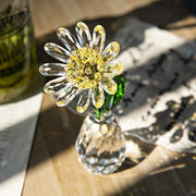 Yellow Crystal Daisy Figurine • K9 Glass Flower Ornament • Elegant Home Décor