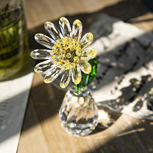 Yellow Crystal Daisy Figurine • K9 Glass Flower Ornament • Elegant Home Décor