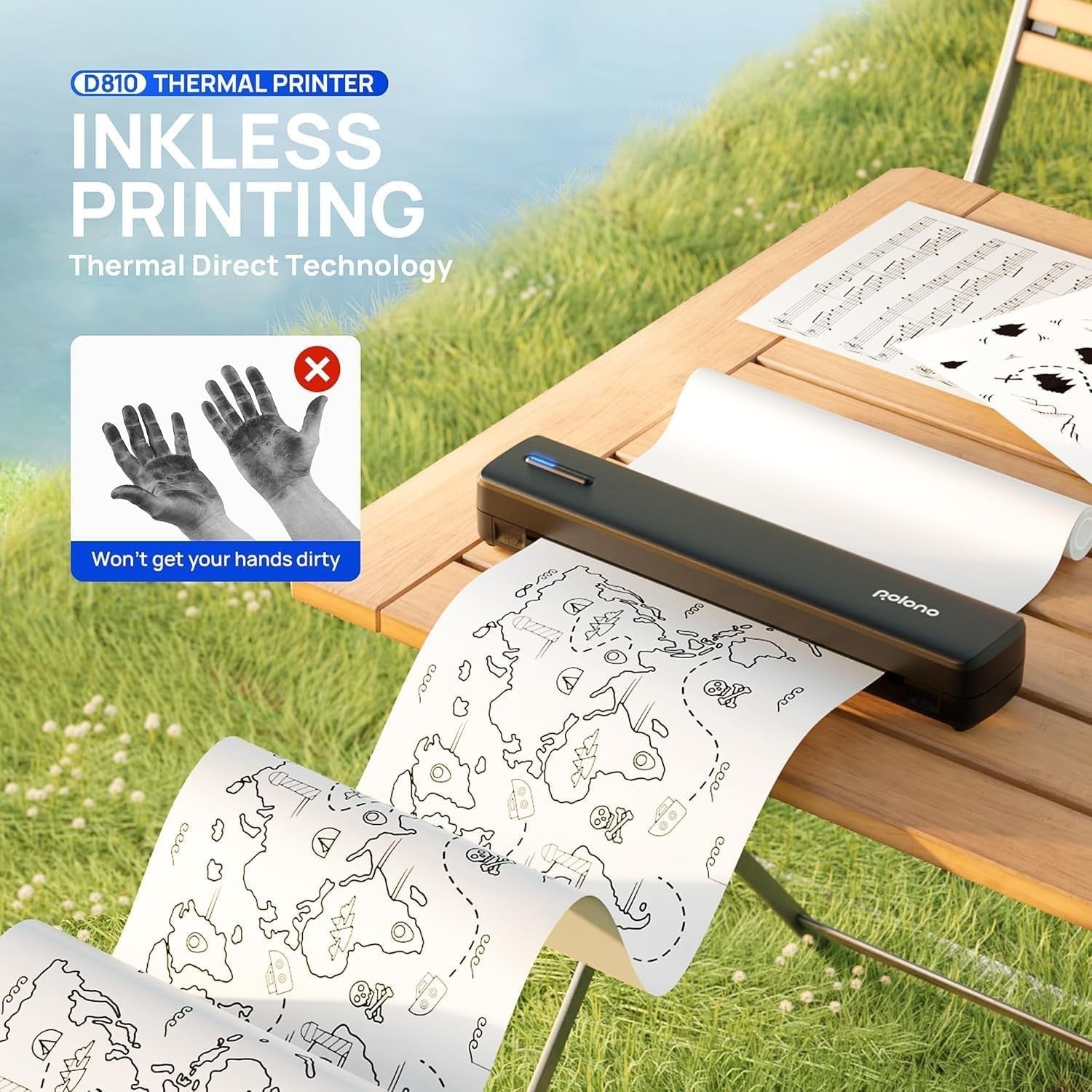 Portable A4 Wireless Thermal Printer Bluetooth Inkless Deep Grey Travel