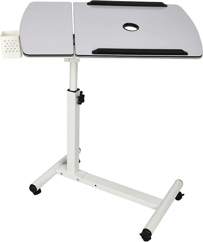Overbed Laptop Table Adjustable Rolling Desk with Wheels Bed Sofa