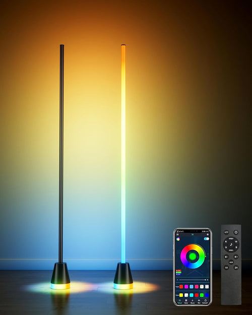 2 Pack RGB LED Corner Floor Lamps 65in App Remote Music Sync Mood Light
