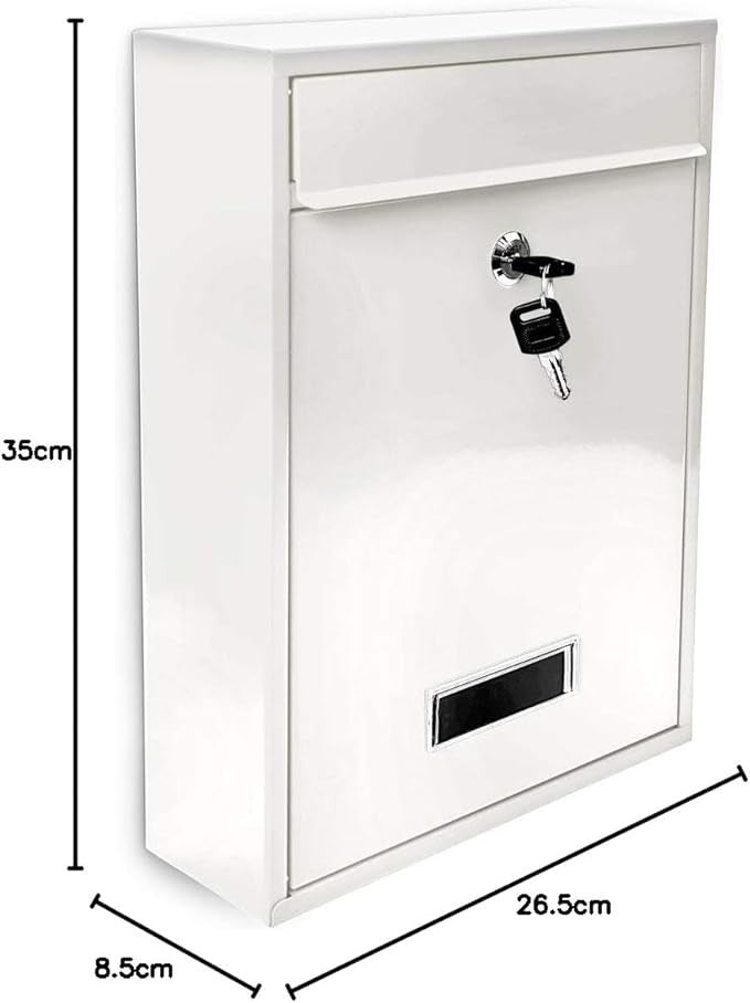 Wall Mounted Lockable Metal Mailbox Hinged Lid + 2 Keys Slim Design